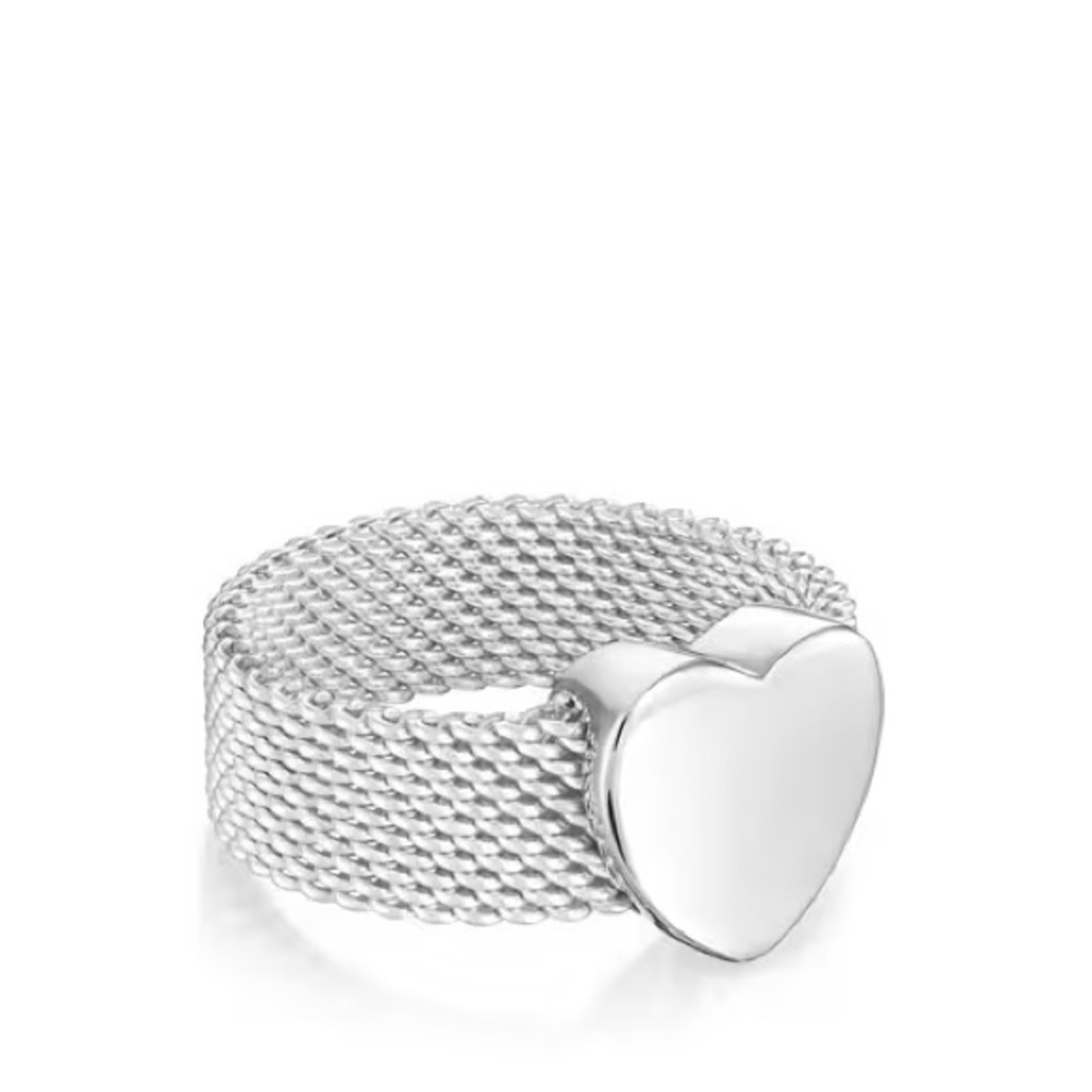 TOUS Mesh Ring Heart Shaped 925 Sterling Silver 7.5